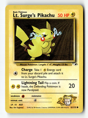 Pokemon Card Lt. Surge's Pikachu Unlimited LP Gym Heroes 081/132