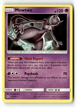 Pokemon Card Mewtwo Reverse Holo LP Unbroken Bonds 75/214