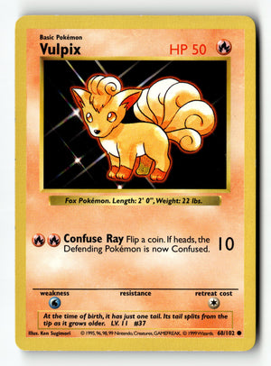 Pokemon Card Vulpix Unlimited LP Base Set (Shadowless) 068/102