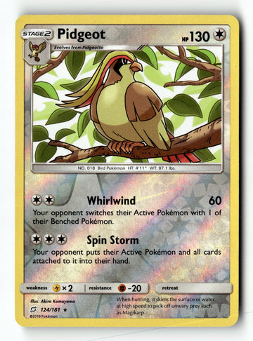 Pokemon Card Pidgeot Reverse Holo LP SM - Team Up 124/181