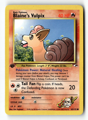 Pokemon Card Blaine's Vulpix 1st Edition LP Gym Heroes 065/132