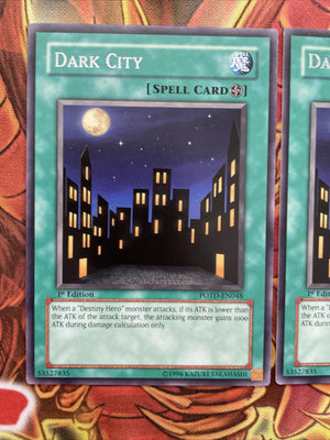 POTD-EN048 Yugioh Dark City rare 1st Edition playset x3 cards (back)