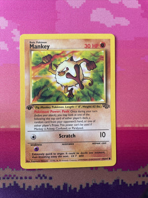 Pokemon Card Mankey Jungle 1st Edition Common 55/64 Near Mint