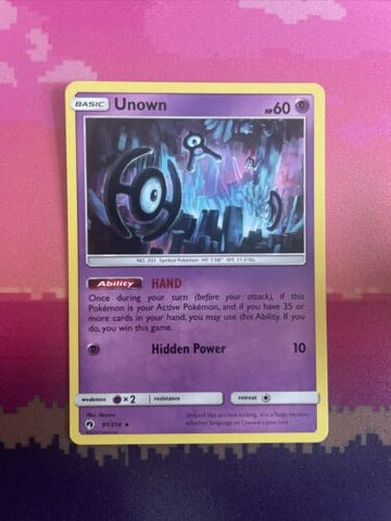 Pokemon Card Unown Lost Thunder Rare 91/214 Near Mint