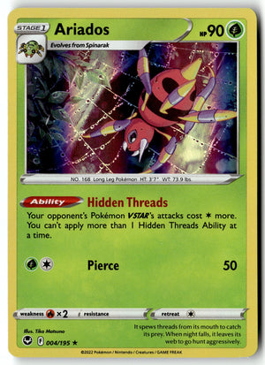 Pokemon Card Ariados LP SWSH12: Silver Tempest Holo Rare 004/195