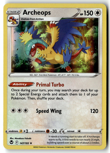 Pokemon Card Archeops LP SWSH12: Silver Tempest Holo Rare 147/195