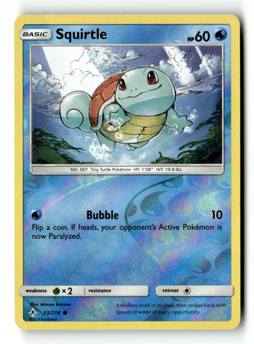 Pokemon Card Squirtle Reverse Holo LP SM - Unbroken Bonds 33/214