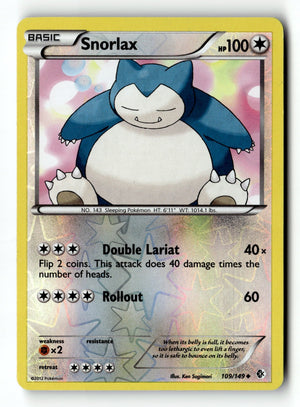 Pokemon Card Snorlax Reverse Holo LP Boundaries Crossed 109/149