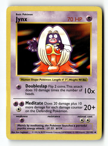 Pokemon Card Jynx Unlimited LP Base Set Shadowless 031/102