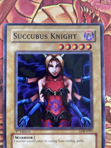 LOB-E095 YuGiOh Succubus Knight 1st Edition (back)