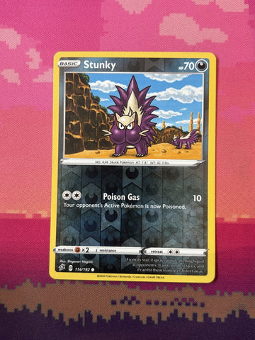 Pokemon Card Stunky Rebel Clash Reverse Holo 114/192 Near Mint