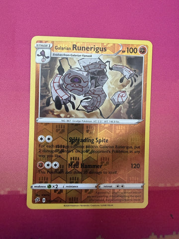 Pokemon Card Galarian Runerigus Reverse Holo Rebel Clash 102/192 Near Mint