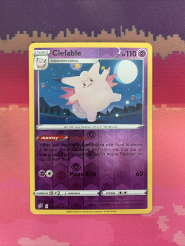 Pokemon Card Clefable Rebel Clash Reverse Holo Rare 075/192 NM