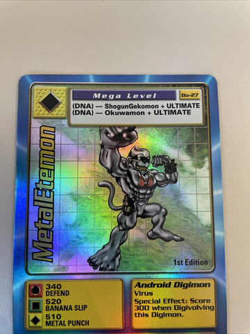 MetalEtemon Bo-27 1999 Digimon Card Holo Rare 1st Edition Bandai Light Play (back)