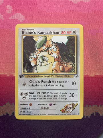 Pokemon Card Blaine's Kangaskhan Gym Heroes 1st Edition Uncommon 36/132 NM