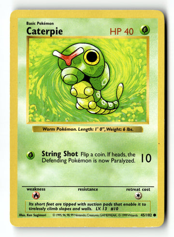 Pokemon Card Caterpie Unlimited LP Base Set (Shadowless) 045/102