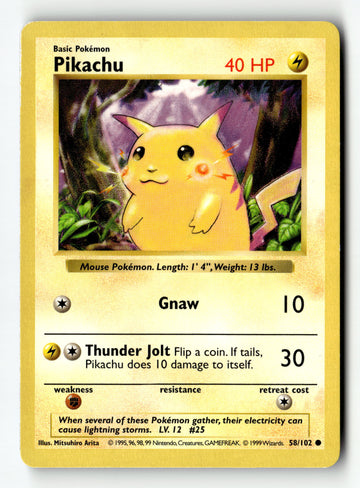 Pokemon Card Pikachu (Red Cheeks) Unlimited LP Base Set (Shadowless) 058/102