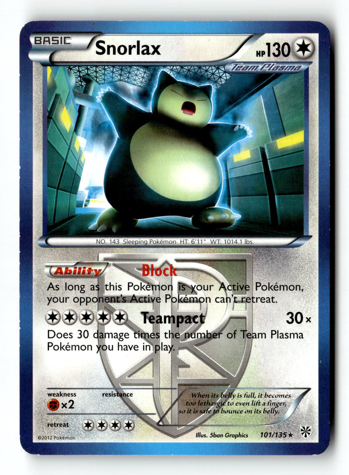 Pokemon Card Snorlax LP Plasma Storm 101/135