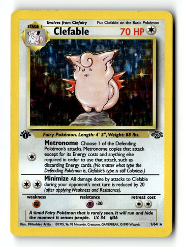 Pokemon Card Clefable (1) 1st Edition Holo LP Jungle 01/64