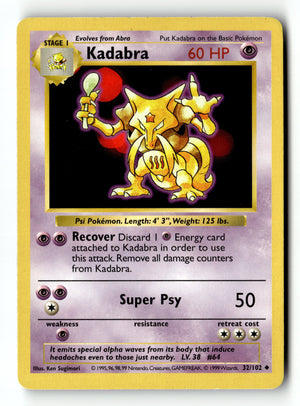 Pokemon Card Kadabra LP Base Set Uncommon 032/102