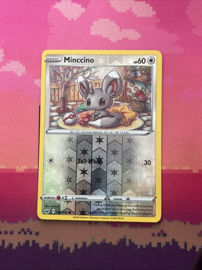 Pokemon Card Minccino Sword & Shield Reverse Holo 146/202 Near Mint