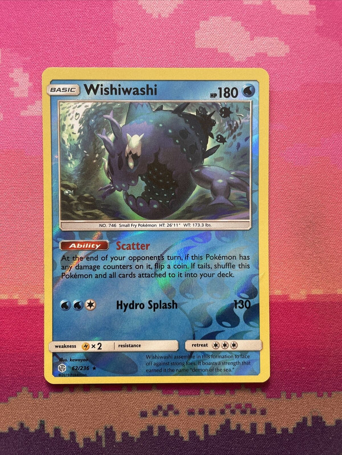 Pokemon Card Wishiwashi Cosmic Eclipse Reverse Holo Rare 62/236 Near Mint