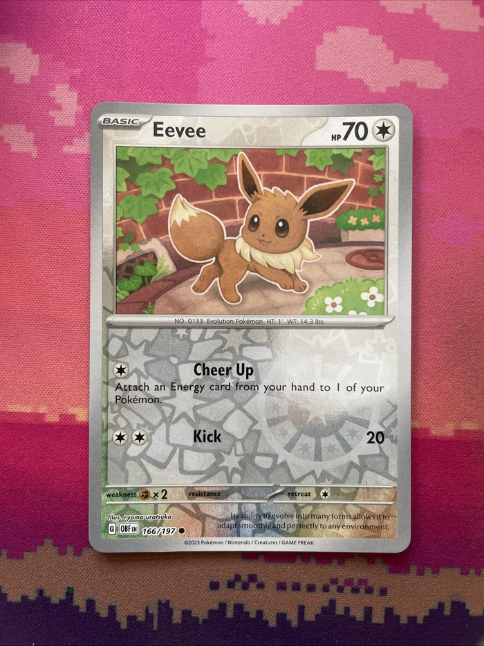 Pokemon Card Eevee Obsidian Flames Reverse Holo 166/197 Near Mint