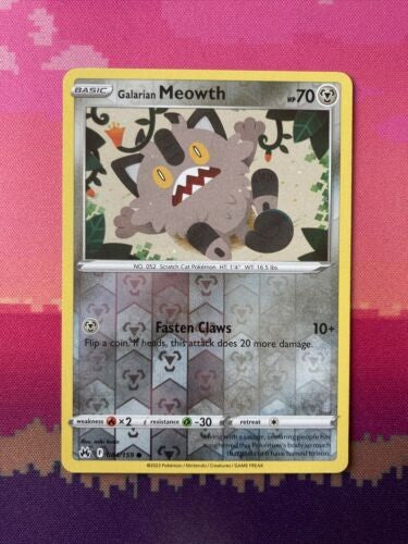 Pokemon Card Galarian Meowth Crown Zenith Reverse Holo 084/159 Near Mint