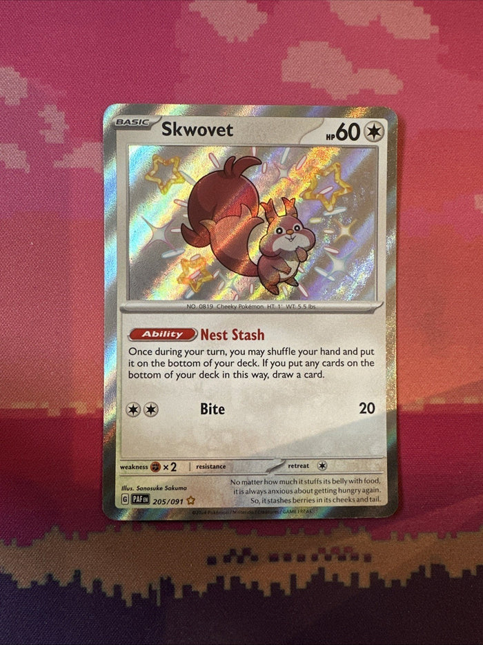 Pokemon Card Skwovet 205/091 Shiny Paldean Fates Near Mint