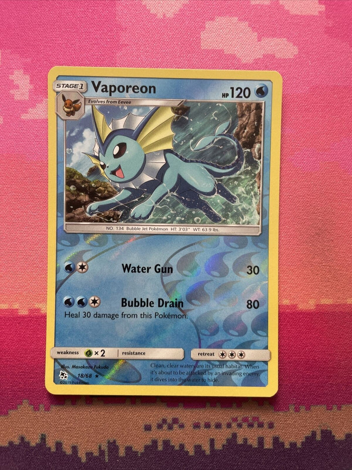 Pokemon Card Vaporeon Hidden Fates Reverse Holo Rare 18/68 Near Mint