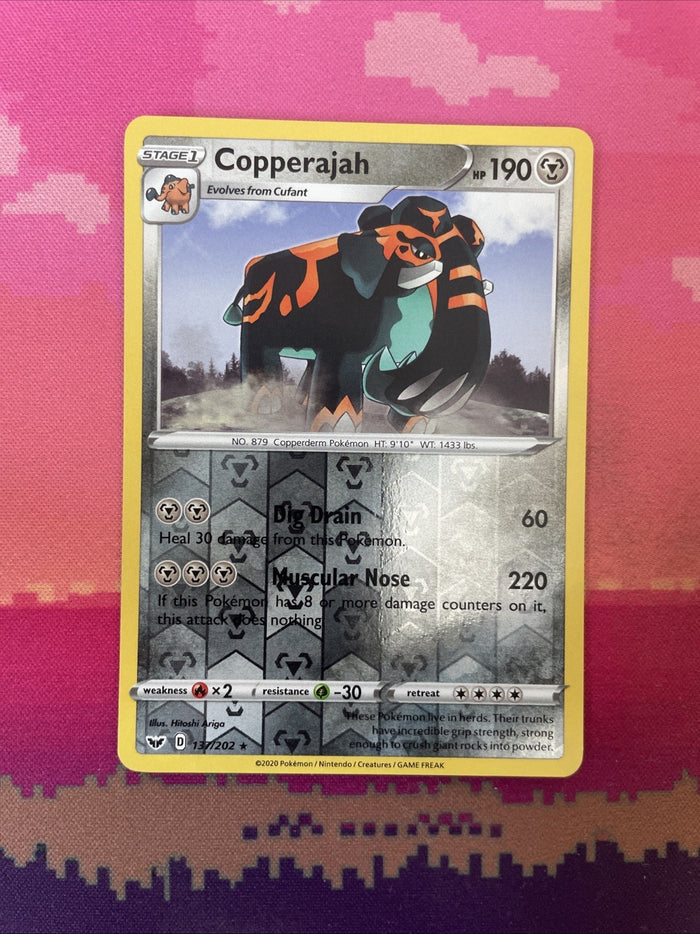 Pokemon Card Copperajah Sword & Shield Reverse Holo Rare 137/202 Near Mint