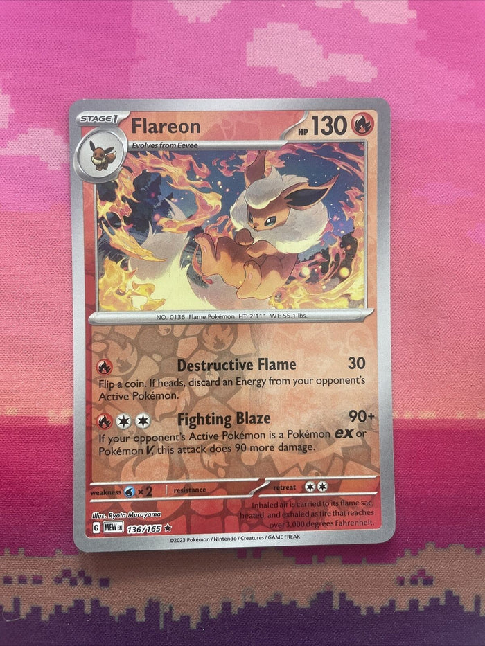Pokemon Card Flareon Scarlet & Violet 151 Reverse Holo Rare 136/165 Near Mint