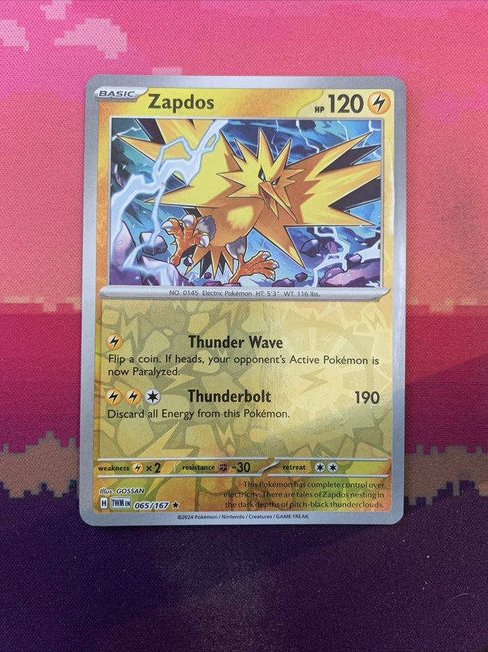 Pokemon Card Zapdos Twilight Masquerade Reverse Holo Rare 065/167 Near Mint
