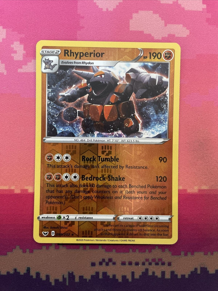 Pokemon Card Rhyperior Sword & Shield Reverse Holo Rare 099/202 Near Mint