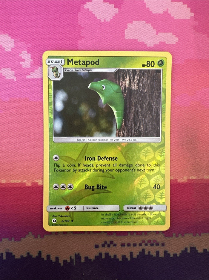 Pokemon Card Metapod Sun & Moon Reverse Holo 2/149 Near Mint