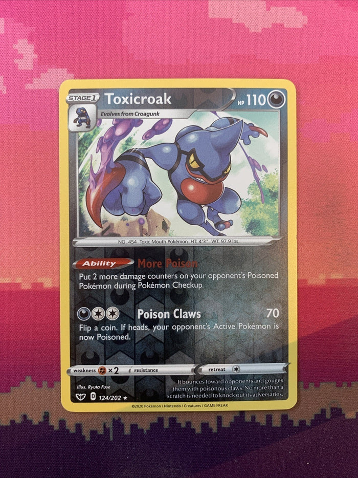 Pokemon Card Toxicroak Sword & Shield Reverse Holo Rare 124/202 Near Mint