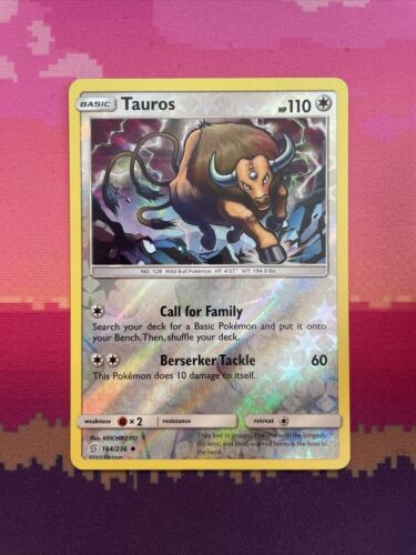 Pokemon Card Tauros Unified Minds Reverse Holo 164/236 Near Mint