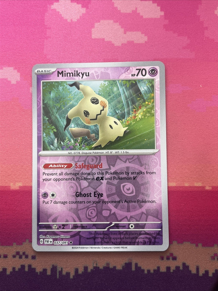 Pokemon Card Mimikyu Paldean Fates Reverse Holo Rare 037/091 Near Mint