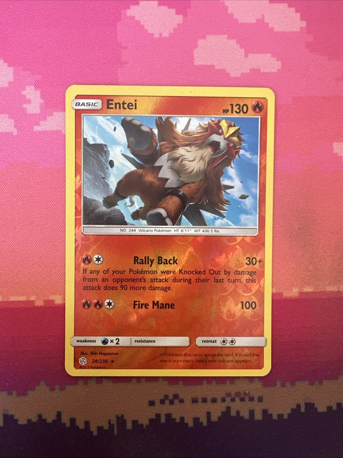 Pokemon Card Entei Cosmic Eclipse Reverse Holo Rare 28/236 Near Mint