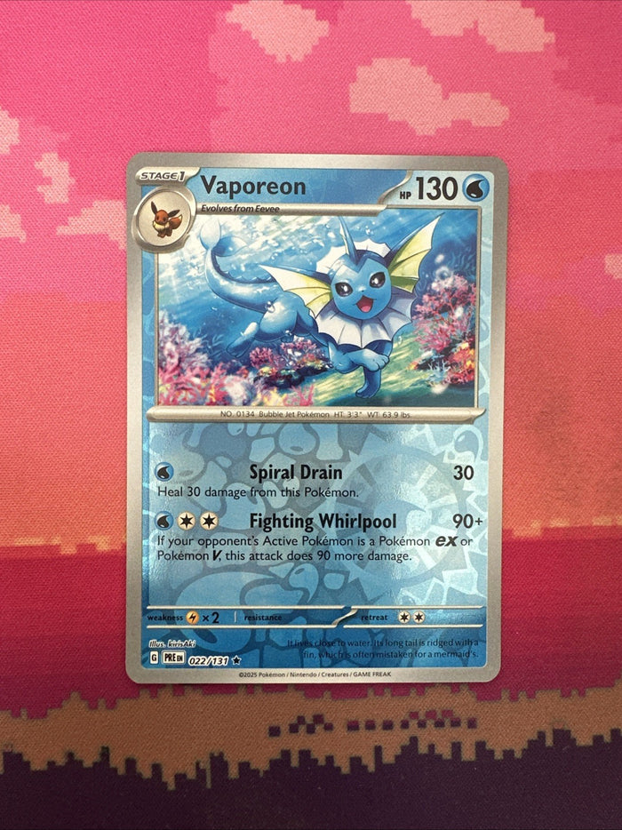 Pokemon Card Vaporeon Prismatic Evolutions Reverse Holo Rare 022/131 Near Mint