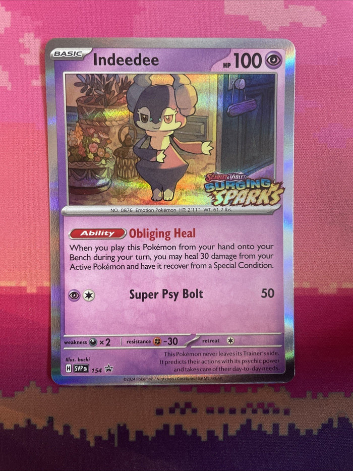 Pokemon Card Indeedee 154 Black Star Promo Surging Sparks STAMPED Near Mint