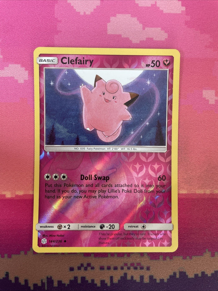 Pokemon Card Clefairy Cosmic Eclipse Reverse Holo 144/236 Near Mint