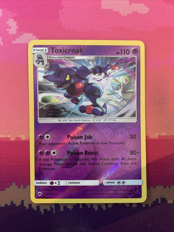 Pokemon Card Toxicroak Burning Shadows Reverse Holo Rare 55/147 Near Mint
