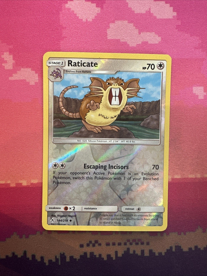 Pokemon Card Raticate Unbroken Bonds Reverse Holo Uncommon 144/214 Near Mint
