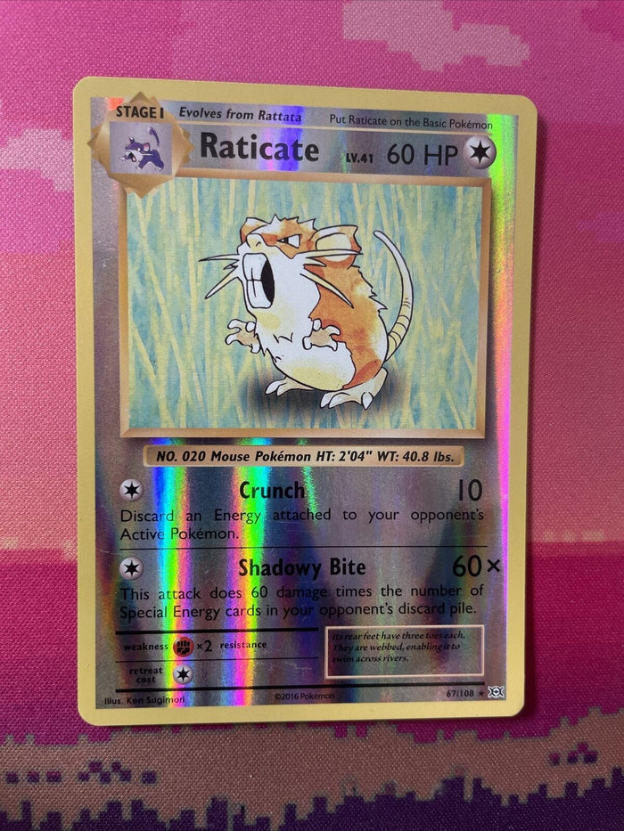 Pokemon Card Raticate Evolutions Reverse Holo Rare 67/108 Near Mint