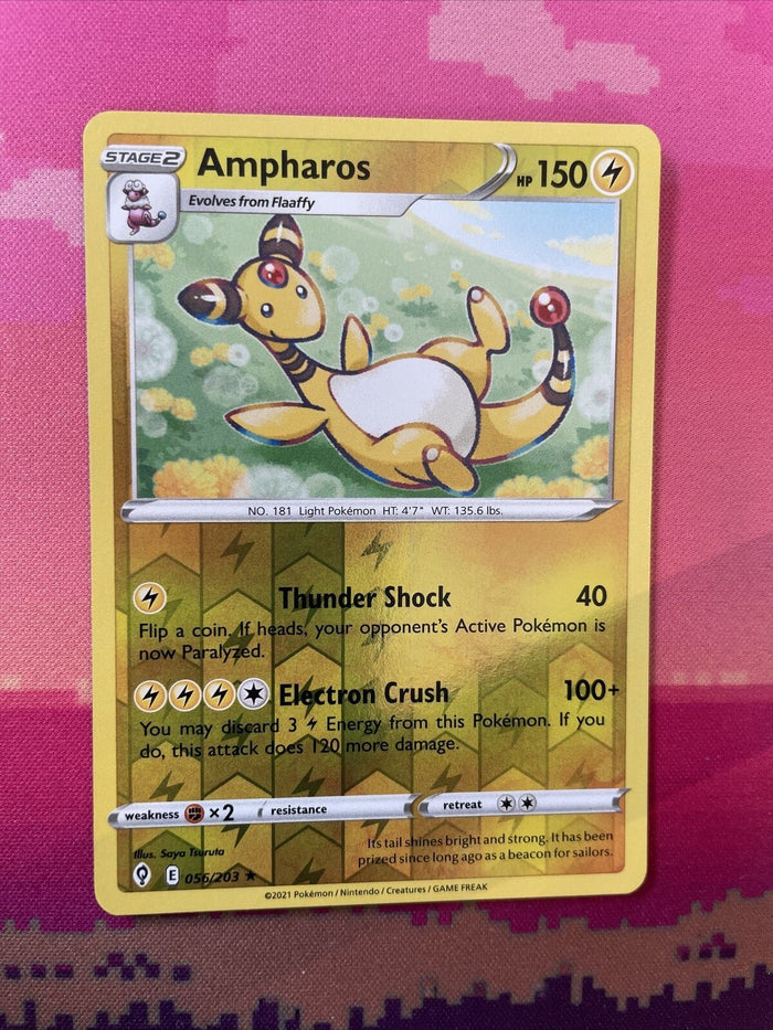 Pokemon Card Ampharos Evolving Skies Reverse Holo Rare 056/203 Near Mint