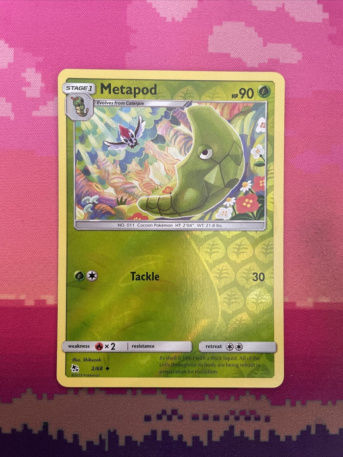 Pokemon Card Metapod Hidden Fates Reverse Holo 2/68 Near Mint