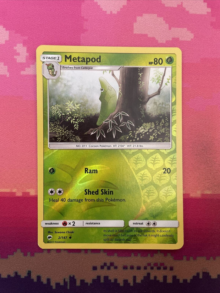 Pokemon Card Metapod Burning Shadows Reverse Holo 2/147 Near Mint