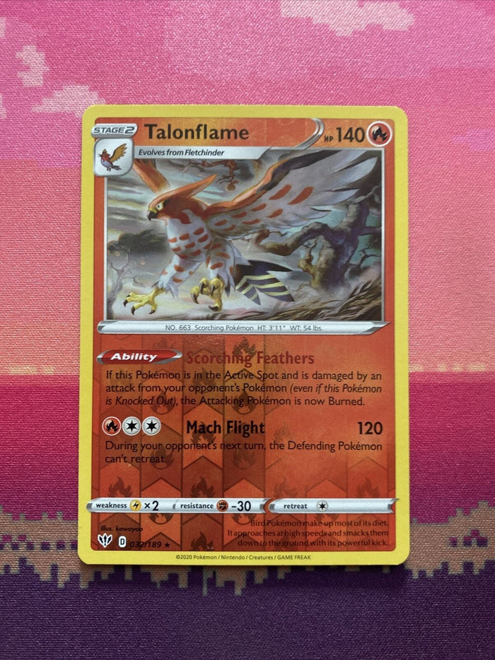 Pokemon Card Talonflame Darkness Ablaze Reverse Holo Rare 032/189 Near Mint