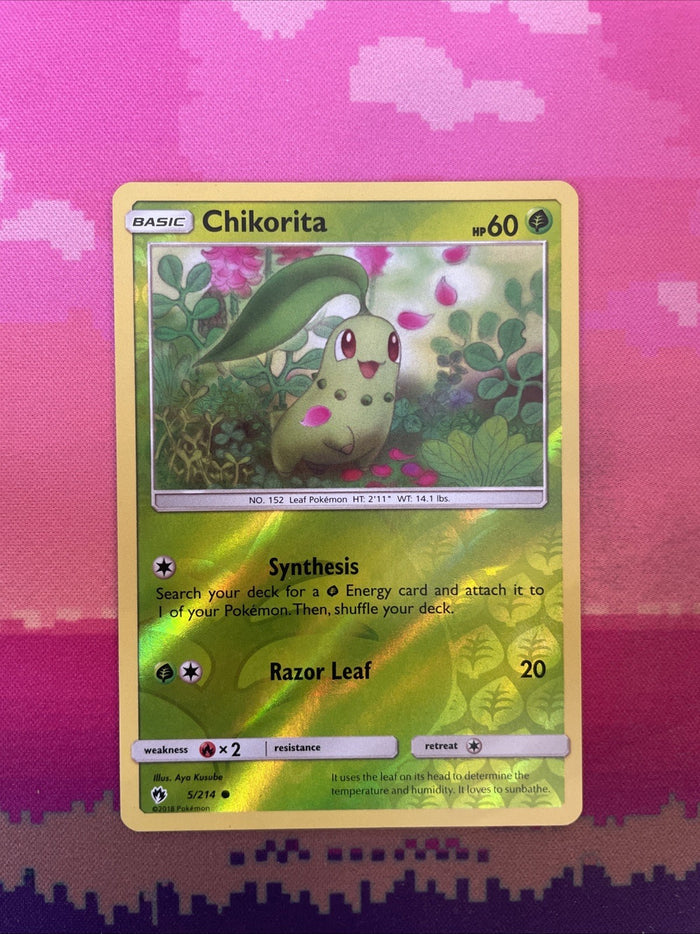 Pokemon Card Chikorita Lost Thunder Reverse Holo 5/214 Near Mint